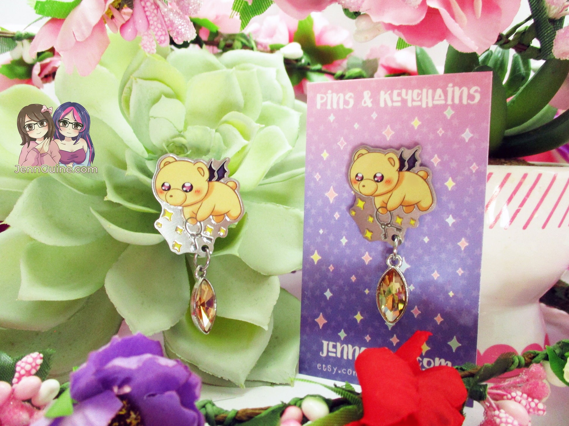 Teddy Demon Sleepy Princess Eco Stainless Steel Metal Pin with Off White Crystal - Not Enamel Pin - Limited Qty - Please read description