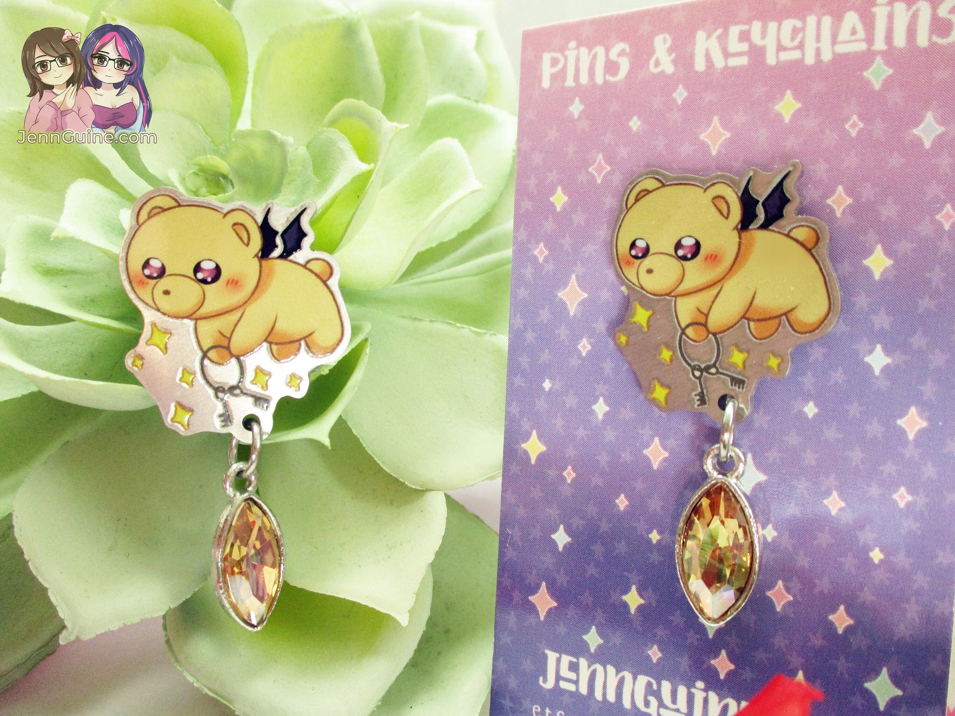 Teddy Demon Sleepy Princess Eco Stainless Steel Metal Pin with Off White Crystal - Not Enamel Pin - Limited Qty - Please read description
