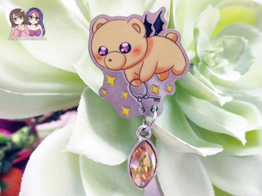 Teddy Demon Sleepy Princess Eco Stainless Steel Metal Pin with Off White Crystal - Not Enamel Pin - Limited Qty - Please read description