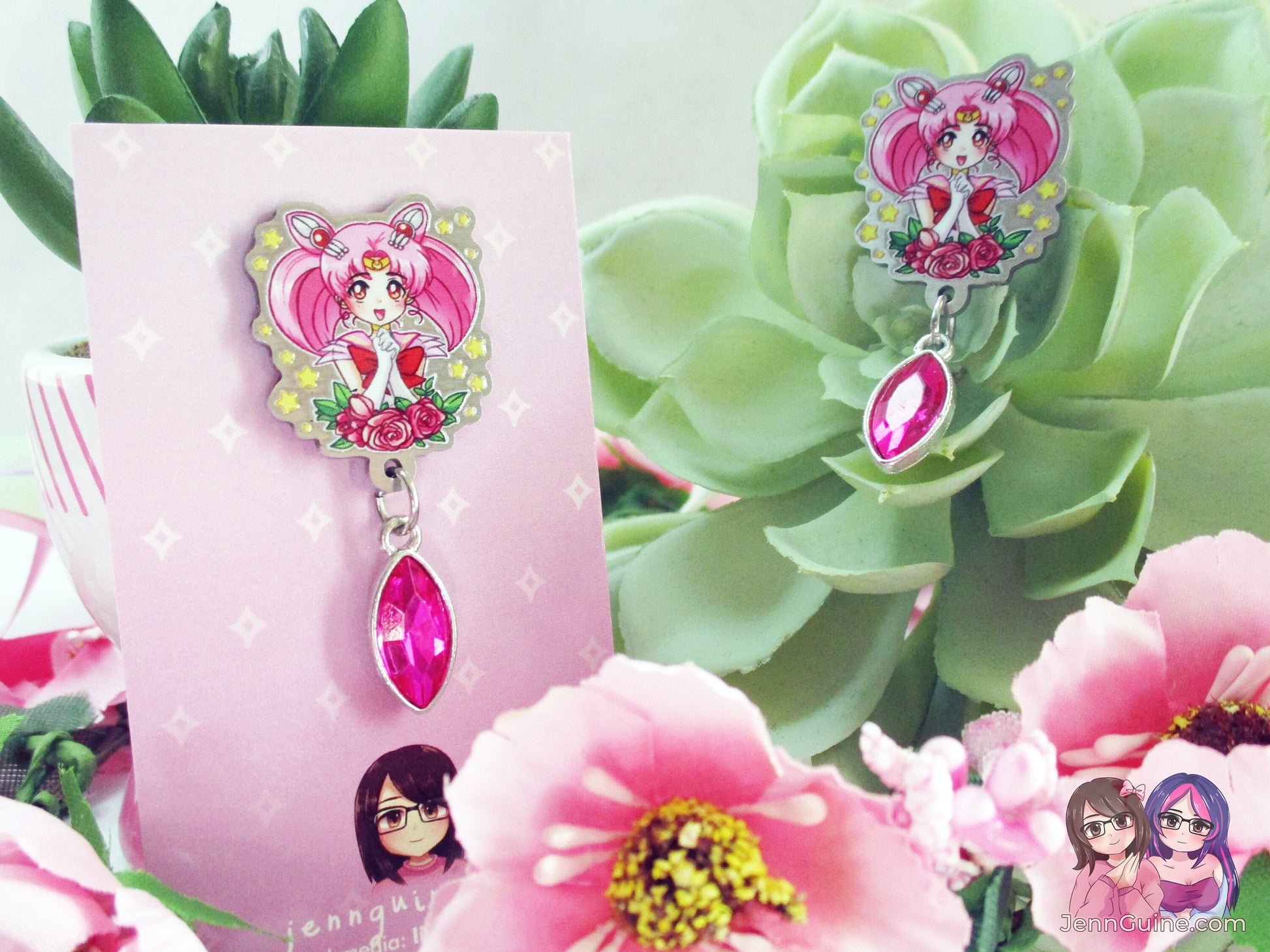 Mini M00n Ch!biusa Eco Stainless Steel Metal Pin with Pink Crystal - Not Enamel Pin - Limited Qty - Please read description