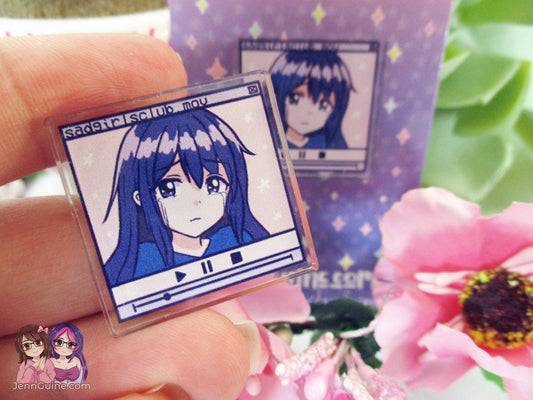 Acrylic Kawaii Vaporwave Pin, SadGirlsClub.mov Sad Girls Club VHS font Glitch Retrowave Cyberpunk Future Funk