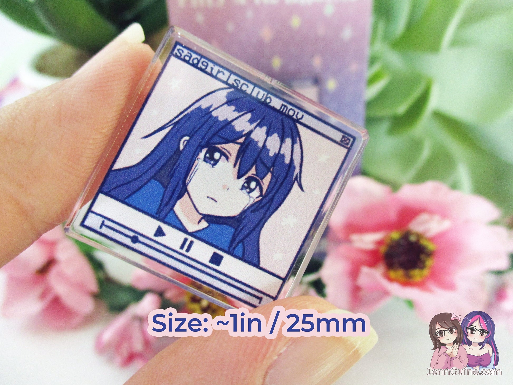 Acrylic Kawaii Vaporwave Pin, SadGirlsClub.mov Sad Girls Club VHS font Glitch Retrowave Cyberpunk Future Funk
