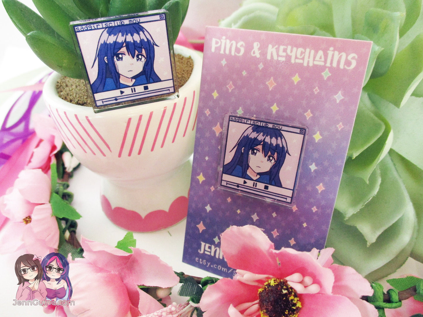 Acrylic Kawaii Vaporwave Pin, SadGirlsClub.mov Sad Girls Club VHS font Glitch Retrowave Cyberpunk Future Funk