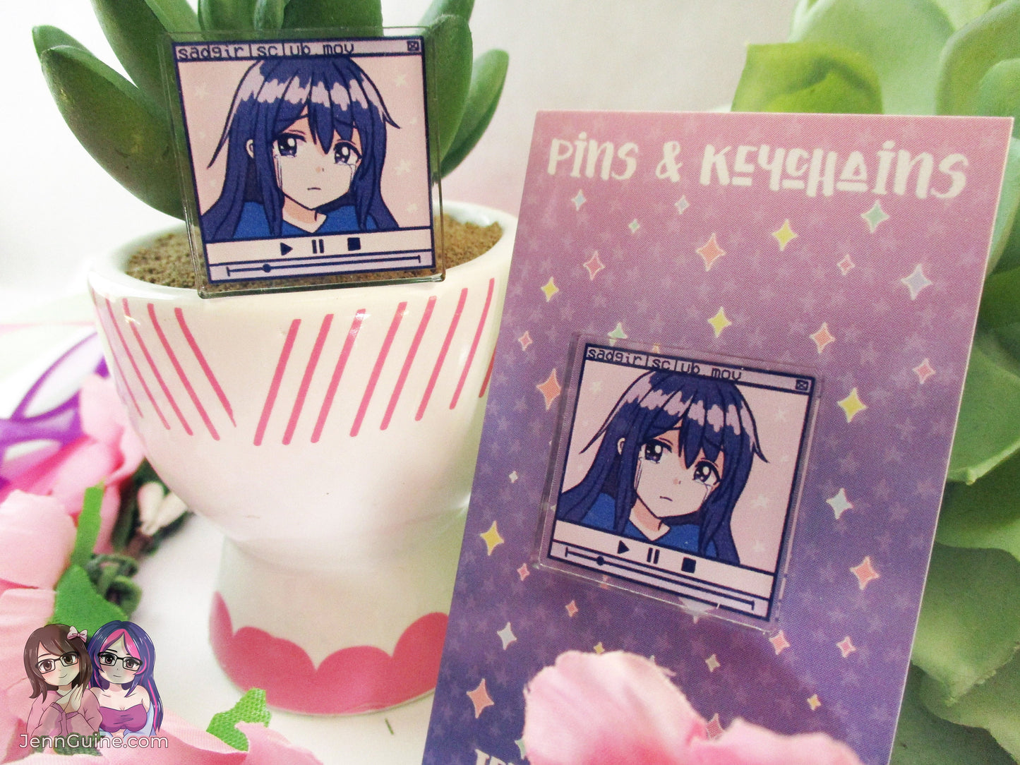 Acrylic Kawaii Vaporwave Pin, SadGirlsClub.mov Sad Girls Club VHS font Glitch Retrowave Cyberpunk Future Funk