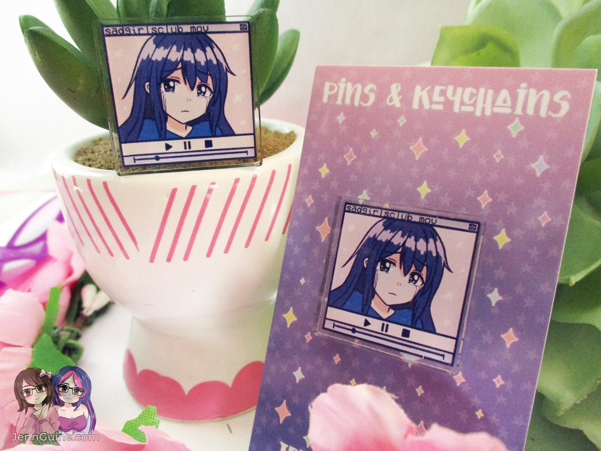 Acrylic Kawaii Vaporwave Pin, SadGirlsClub.mov Sad Girls Club VHS font Glitch Retrowave Cyberpunk Future Funk