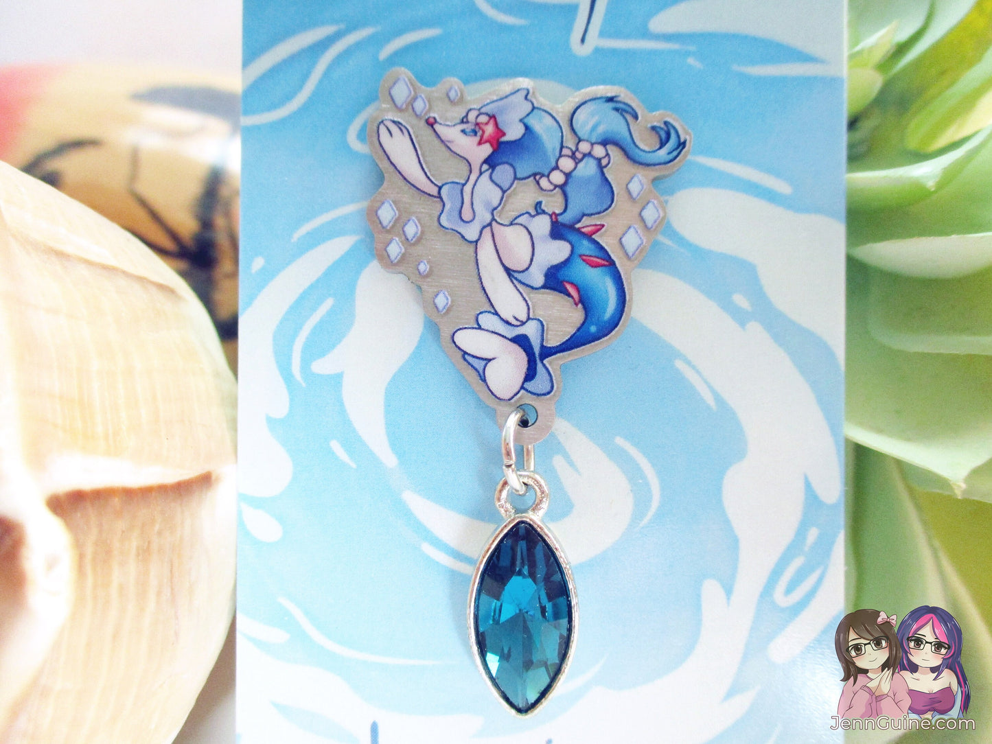 Primarina Water PKMN Eco Stainless Steel Metal Pin with Blue Crystal - Not Enamel Pin - Limited Qty - Please read description