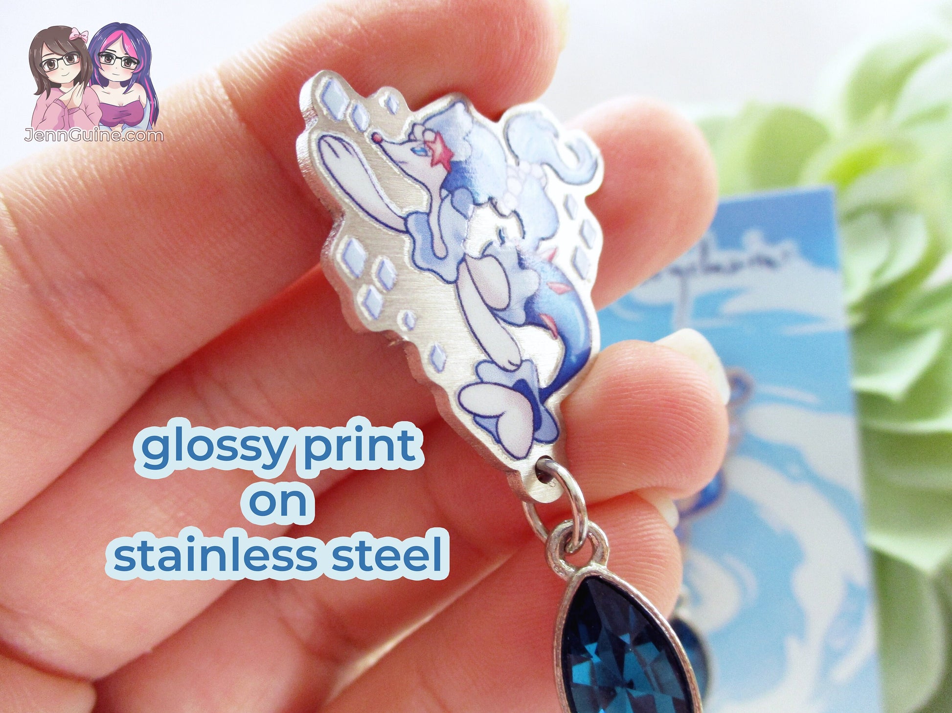 Primarina Water PKMN Eco Stainless Steel Metal Pin with Blue Crystal - Not Enamel Pin - Limited Qty - Please read description