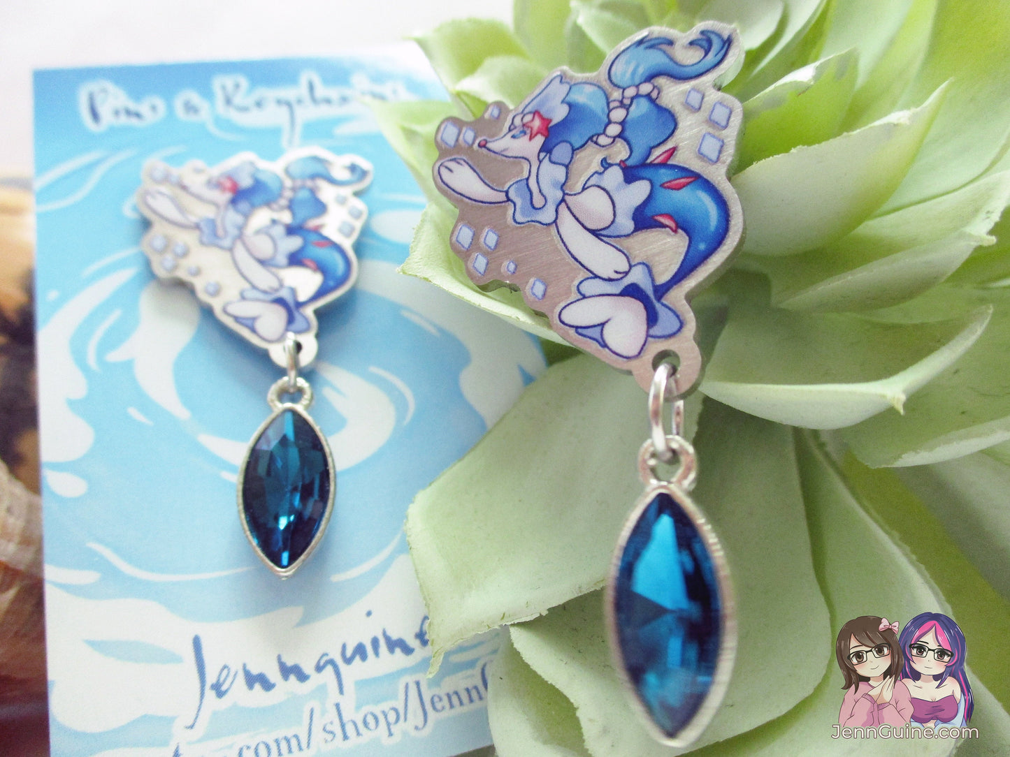 Primarina Water PKMN Eco Stainless Steel Metal Pin with Blue Crystal - Not Enamel Pin - Limited Qty - Please read description