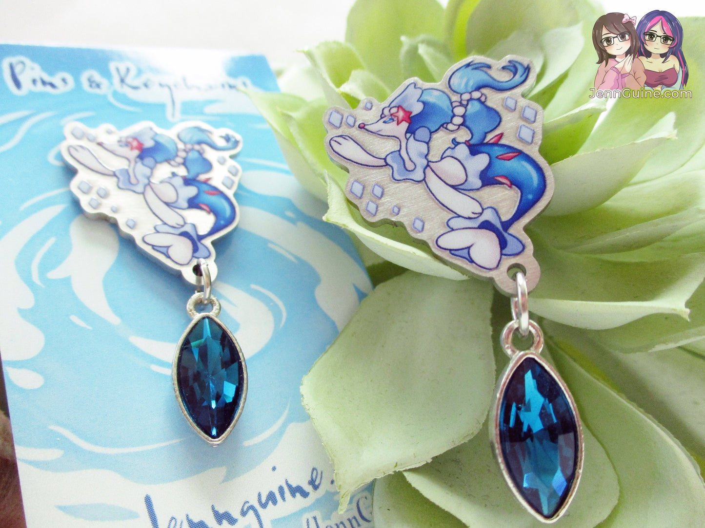 Primarina Water PKMN Eco Stainless Steel Metal Pin with Blue Crystal - Not Enamel Pin - Limited Qty - Please read description