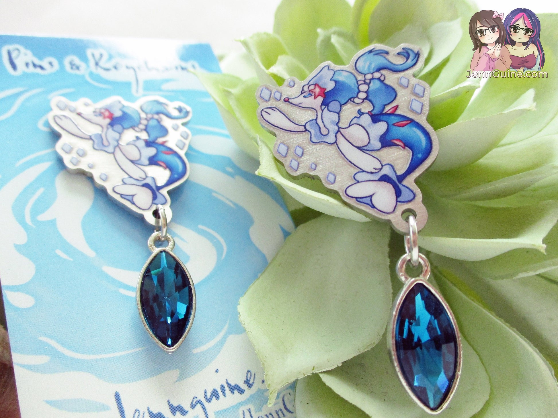 Primarina Water PKMN Eco Stainless Steel Metal Pin with Blue Crystal - Not Enamel Pin - Limited Qty - Please read description