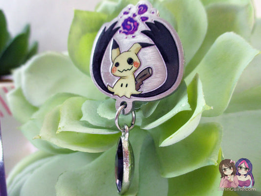 Mimikyu Ghost PKMN Spooky Halloween Eco Stainless Steel Metal Pin with Blue Crystal - Not Enamel Pin - Limited Qty - Please read description