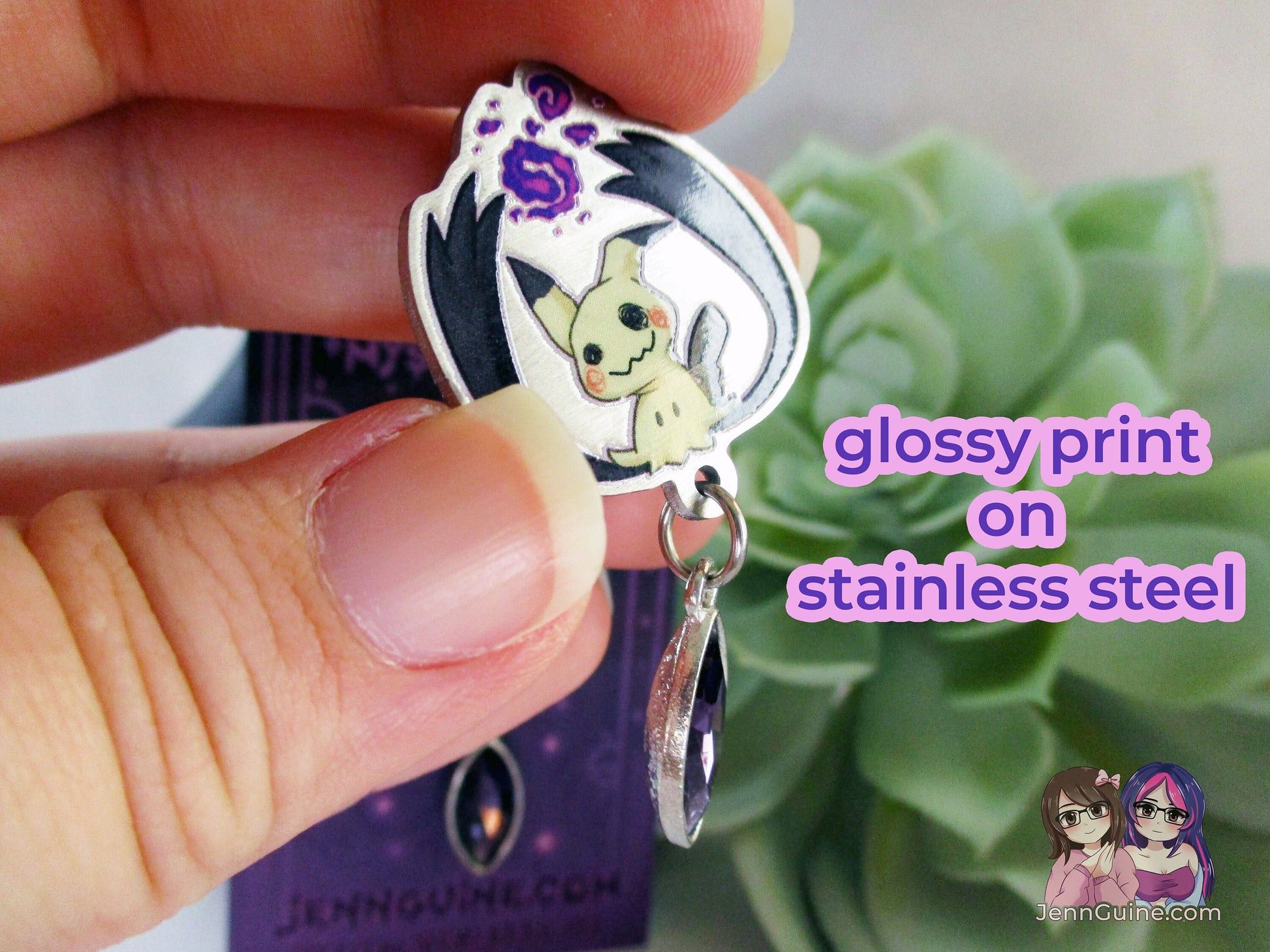 Mimikyu Ghost PKMN Spooky Halloween Eco Stainless Steel Metal Pin with Blue Crystal - Not Enamel Pin - Limited Qty - Please read description