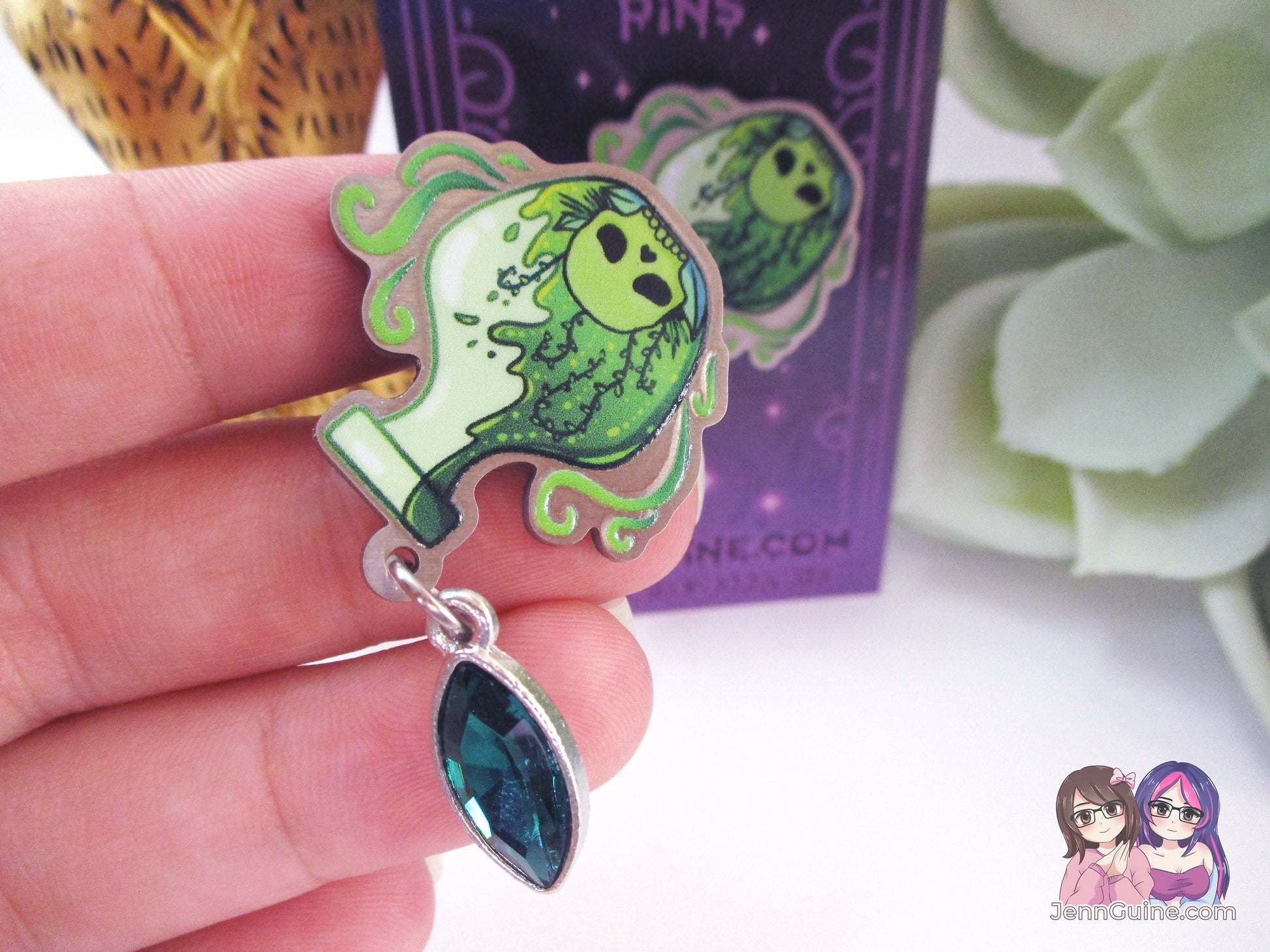 Poison Potion Eco Stainless Steel Metal Pin with Green Crystal Not Enamel Pin - Halloween Spooky Limited Quantity - Please read description