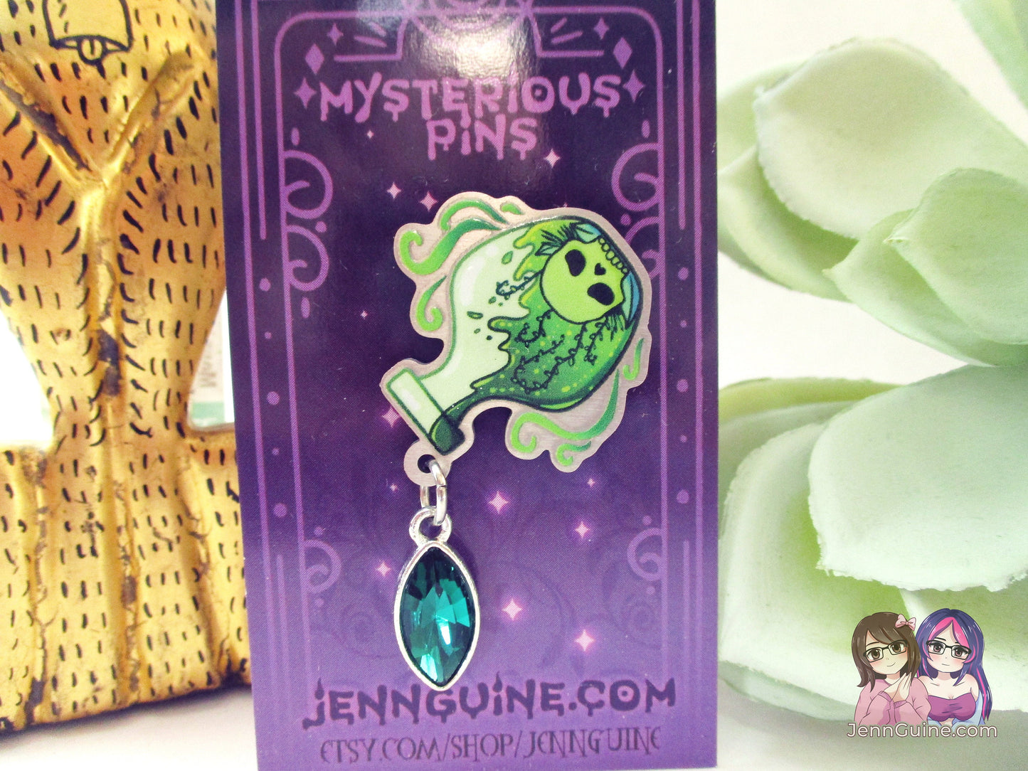 Poison Potion Eco Stainless Steel Metal Pin with Green Crystal Not Enamel Pin - Halloween Spooky Limited Quantity - Please read description
