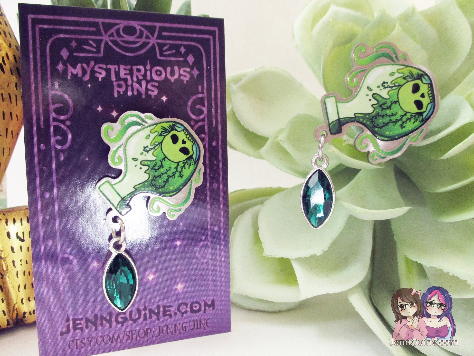 Poison Potion Eco Stainless Steel Metal Pin with Green Crystal Not Enamel Pin - Halloween Spooky Limited Quantity - Please read description