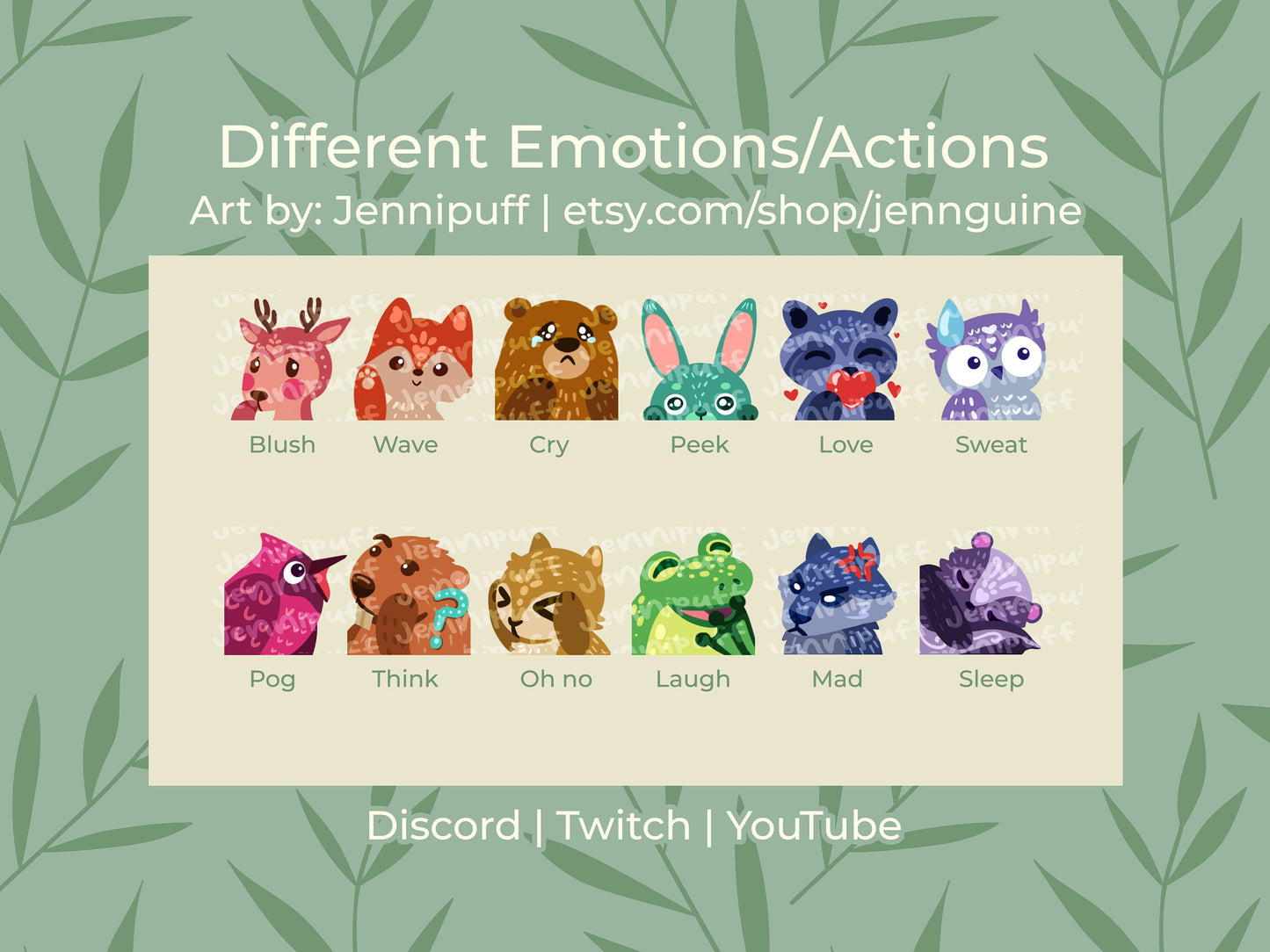 Unique Cool Art Style Emotes ~ Cute Kawaii Forest Animals, Pack of 12, Cottagecore Woodland Critters Emotes for Twitch, Discord, YouTube
