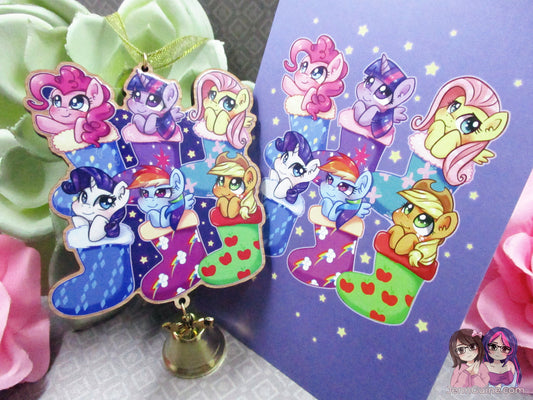 MLP My Little Pony Mane Six Wooden Christmas Ornament (read description) | Comes with a 4x6in Print of the Artwork | No planned restocks