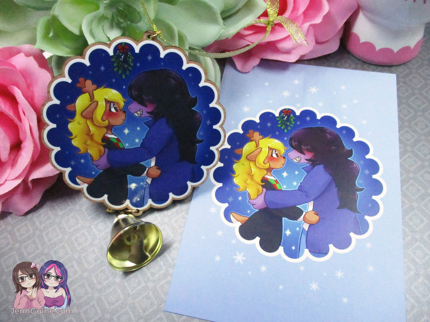 Deltarune Susie x Noelle Wooden Christmas Ornament (read description) | Comes with a 4x6in Print of the Artwork | No planned restocks