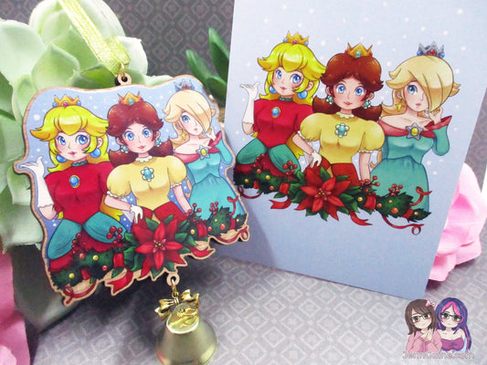 Princess Peach Daisy Rosalina Wooden Christmas Ornament (read description) | Comes with a 4x6in Print of the Artwork | No planned restocks