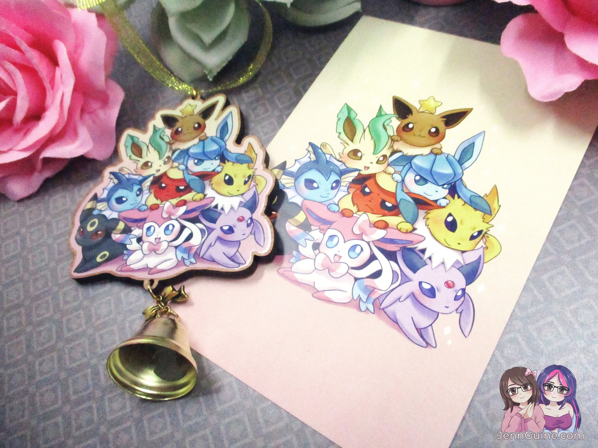 Eeveelutions Wooden Christmas Ornament (read description) | Comes with a 4x6in Print of the Artwork | No planned restocks
