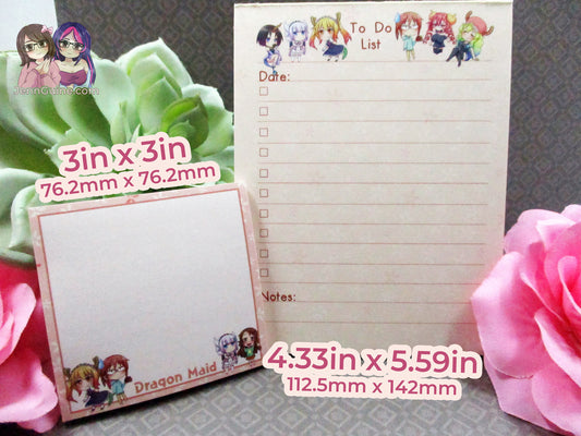 Dragon Maid Merch Bundle - Metal Pin, Magnet Set, Post-it Notes, Notepad, Peekers, and Unreleased Keychain/Charm - While Supplies Last