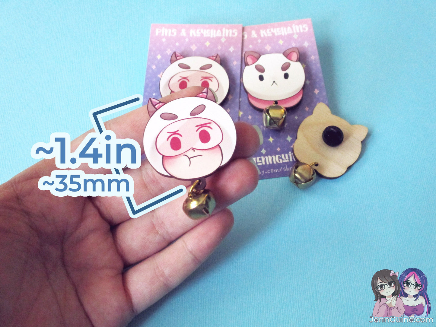 Bee and Puppycat Pilot Episode Wooden Pin with Gold Bell - Dangle pin, Wood pin, Eco Friendly Pin, Kawaii, Christmas - Unsure about restocks