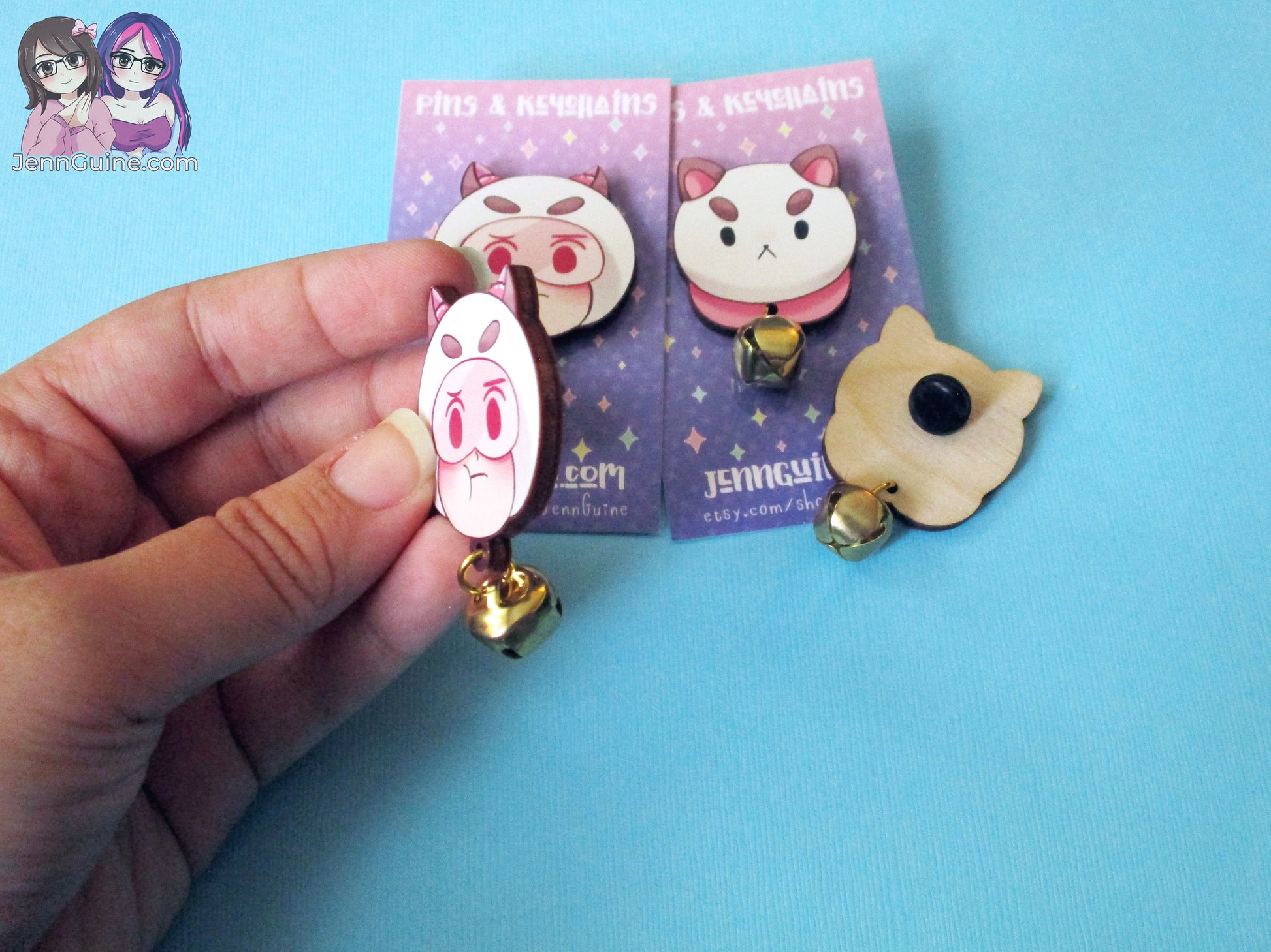 Bee and Puppycat Pilot Episode Wooden Pin with Gold Bell - Dangle pin, Wood pin, Eco Friendly Pin, Kawaii, Christmas - Unsure about restocks