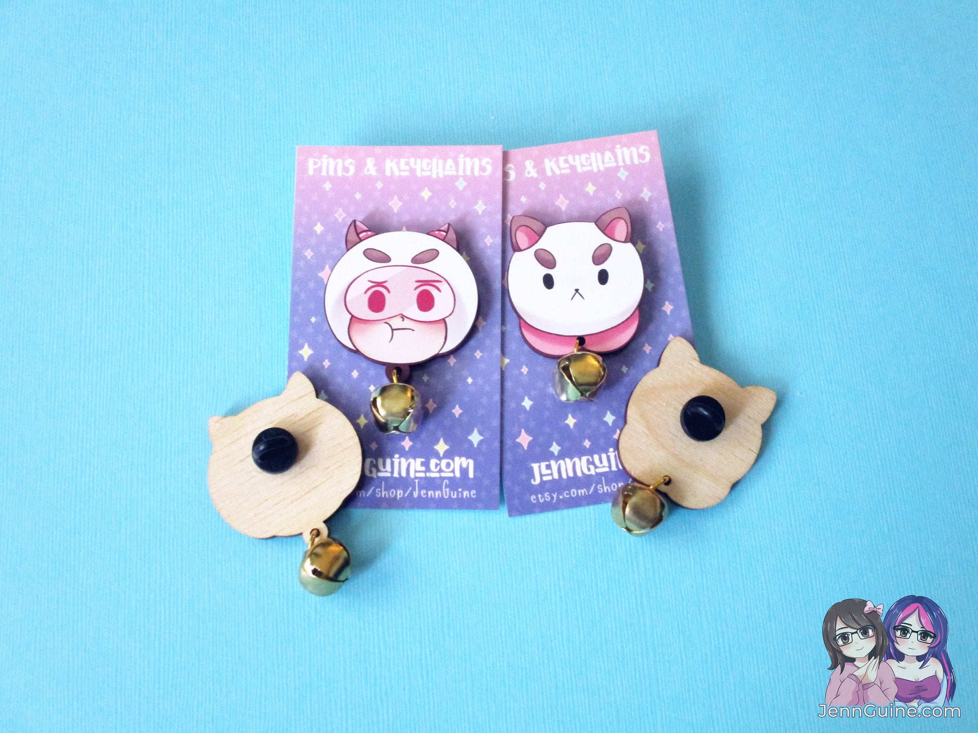 Bee and Puppycat Pilot Episode Wooden Pin with Gold Bell - Dangle pin, Wood pin, Eco Friendly Pin, Kawaii, Christmas - Unsure about restocks