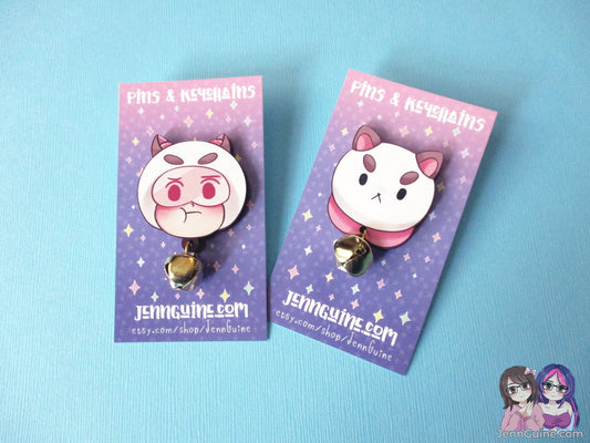 Bee and Puppycat Pilot Episode Wooden Pin with Gold Bell - Dangle pin, Wood pin, Eco Friendly Pin, Kawaii, Christmas - Unsure about restocks