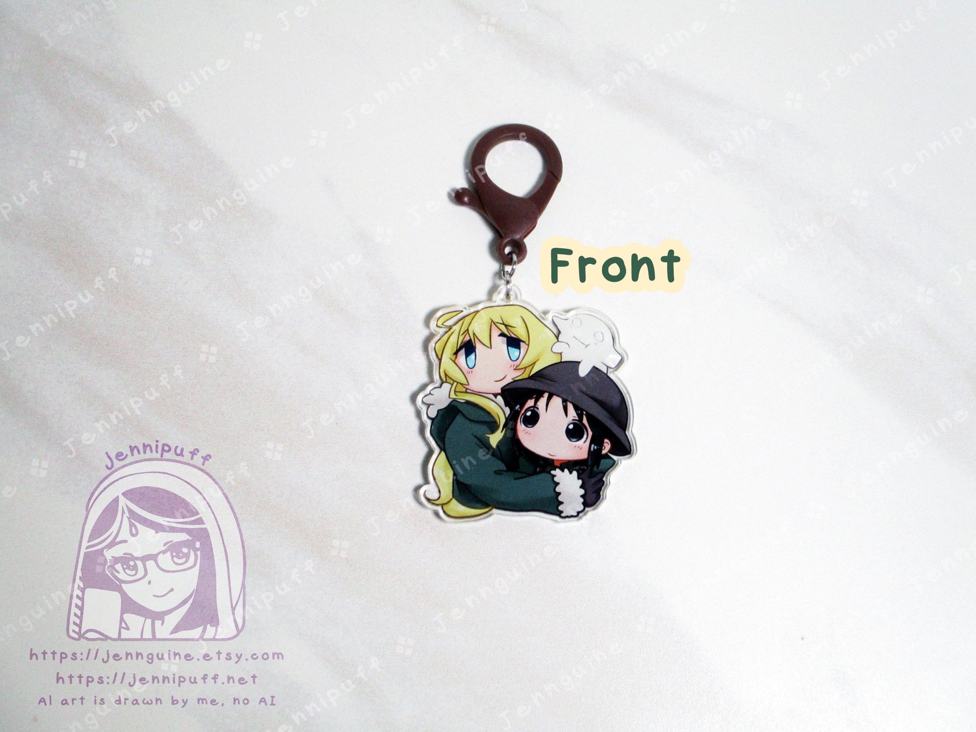 GirlsLastTour GLT Chito Yuuri Nuko Double Sided 2in Acrylic Keychain with Brown Plastic Finding Cute Kawaii Moe Anime Manga Post-Apocalyptic