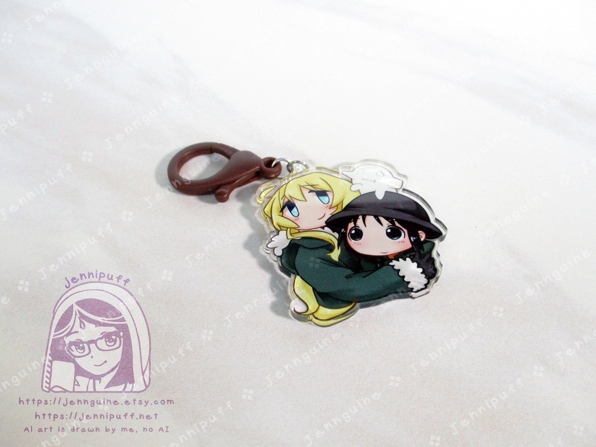 GirlsLastTour GLT Chito Yuuri Nuko Double Sided 2in Acrylic Keychain with Brown Plastic Finding Cute Kawaii Moe Anime Manga Post-Apocalyptic
