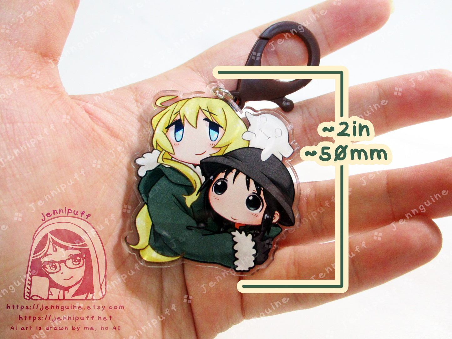 GirlsLastTour GLT Chito Yuuri Nuko Double Sided 2in Acrylic Keychain with Brown Plastic Finding Cute Kawaii Moe Anime Manga Post-Apocalyptic