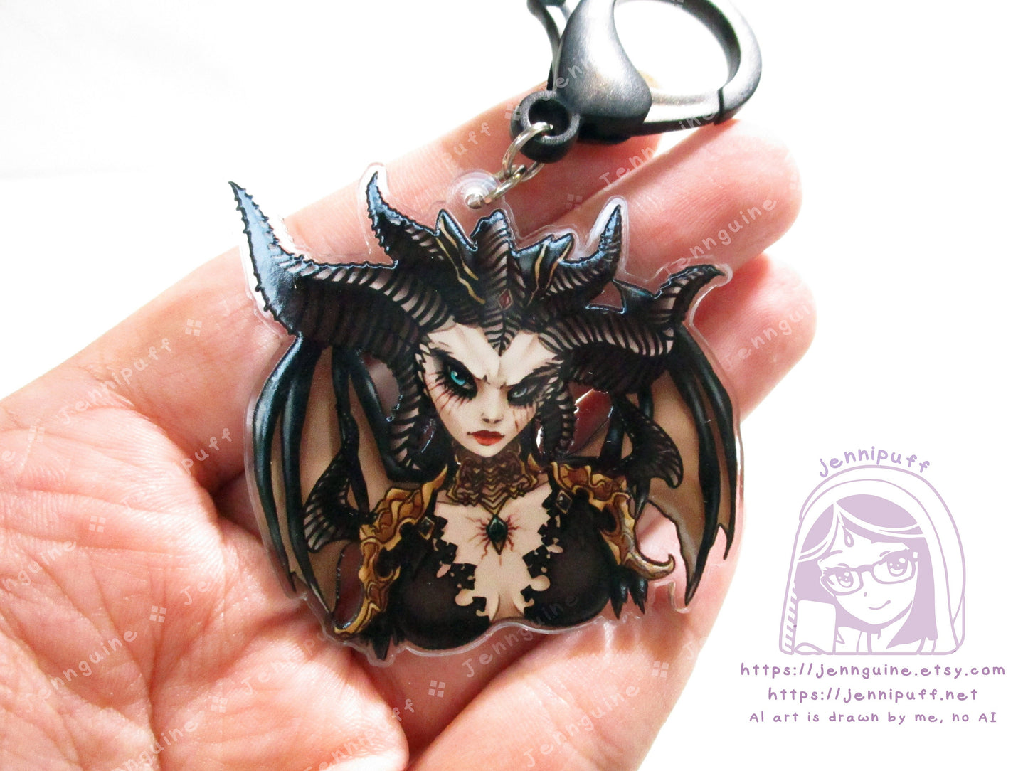 Blessed Mother Lilith Double Sided 2in Acrylic Keychain with Black Plastic Finding, Diabl0 4 D4 Succubus Villain Daughter of Hatred
