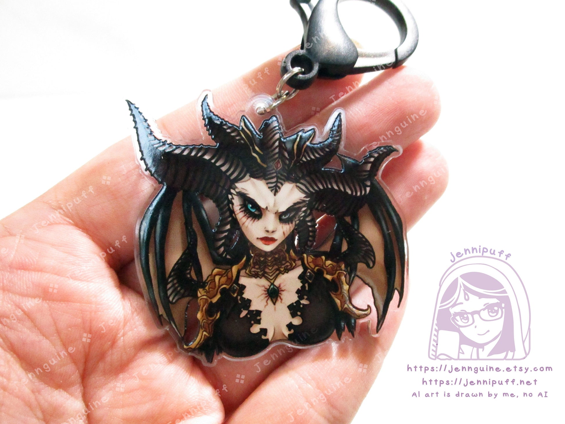 Blessed Mother Lilith Double Sided 2in Acrylic Keychain with Black Plastic Finding, Diabl0 4 D4 Succubus Villain Daughter of Hatred