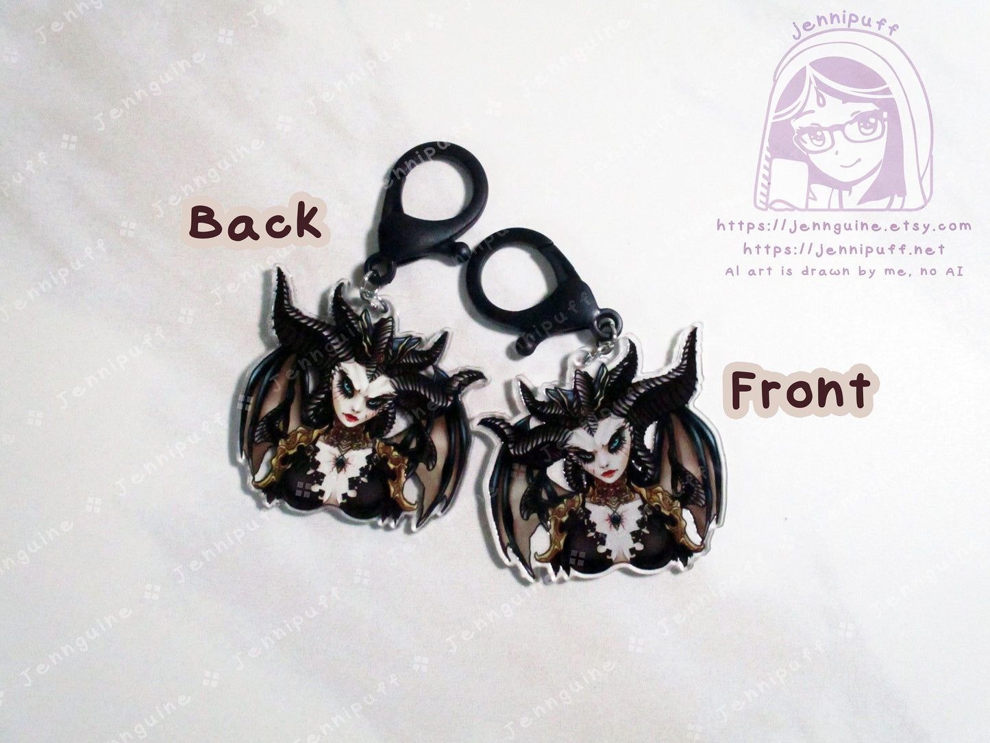 Blessed Mother Lilith Double Sided 2in Acrylic Keychain with Black Plastic Finding, Diabl0 4 D4 Succubus Villain Daughter of Hatred