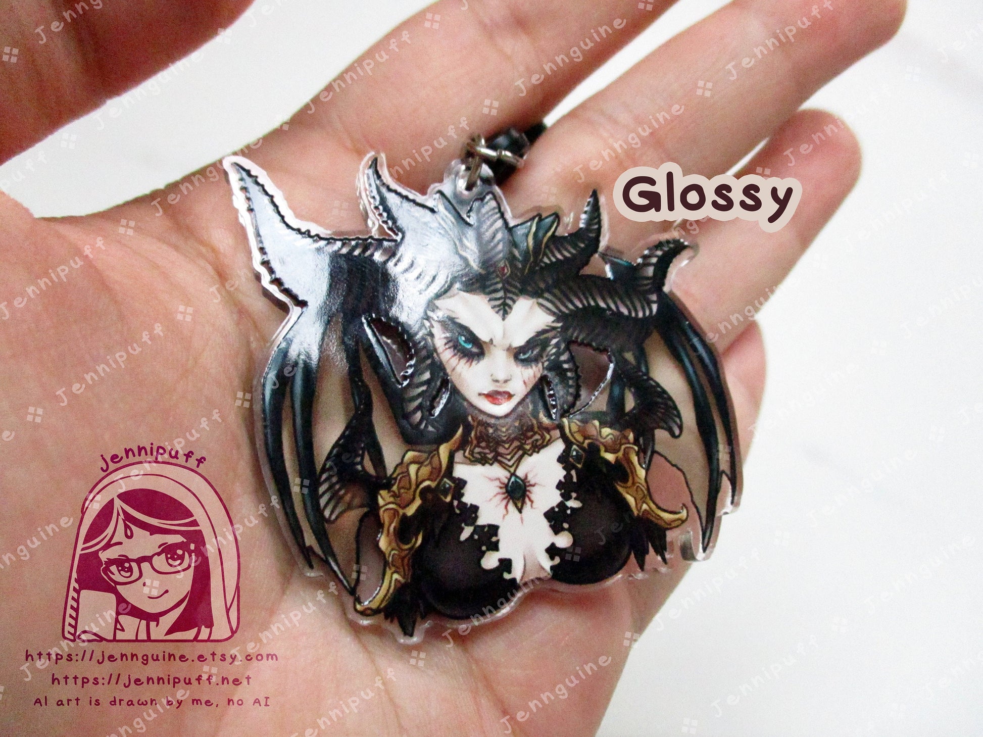 Blessed Mother Lilith Double Sided 2in Acrylic Keychain with Black Plastic Finding, Diabl0 4 D4 Succubus Villain Daughter of Hatred