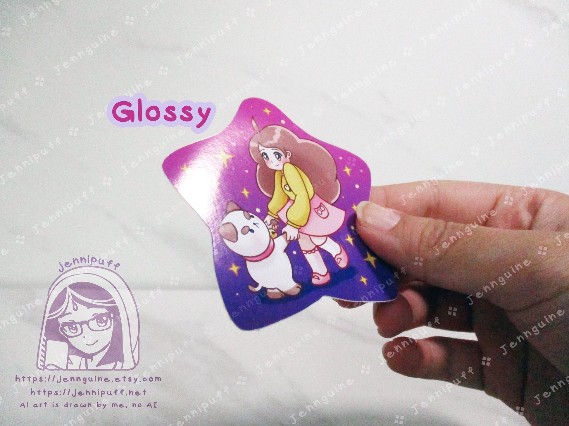 Bee and Puppycat Dancing Together 3in Die-Cut Vinyl Sticker Cute Kawaii Pink Purple Stars Decal 3x3in Star-Shaped