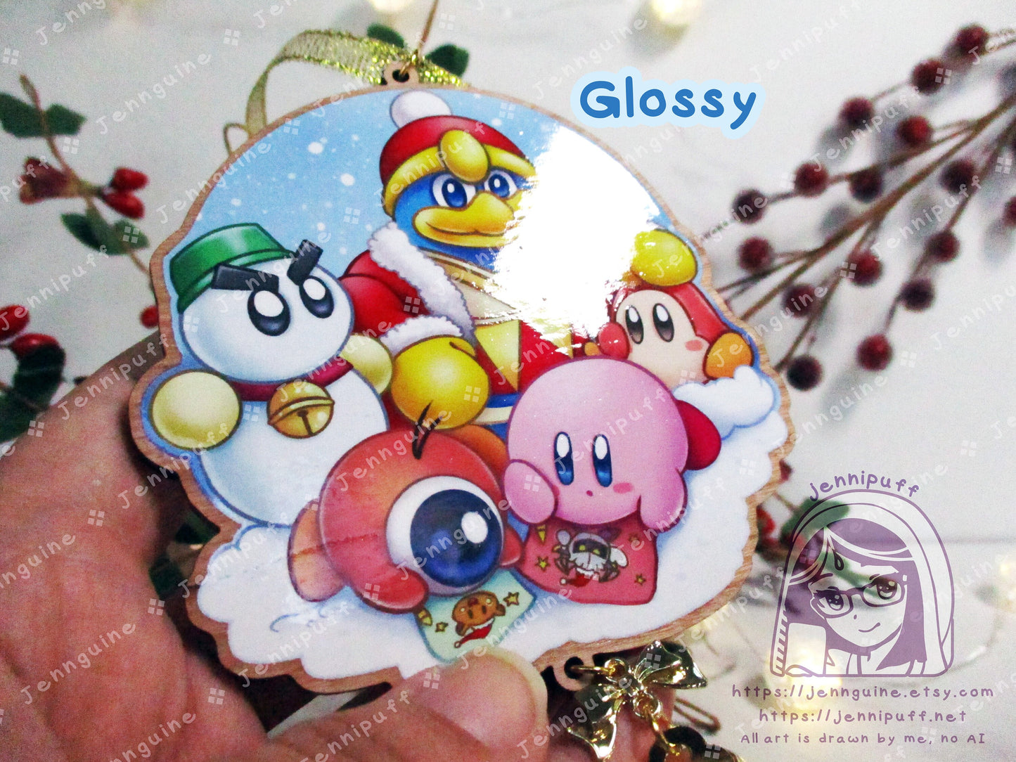 Kirby Wooden Christmas Ornament | Comes with 4x6in Print | Kirby, WaddleDoo, WaddleDee, Chilly, King Dedede Holiday Ornament Decoration Gift