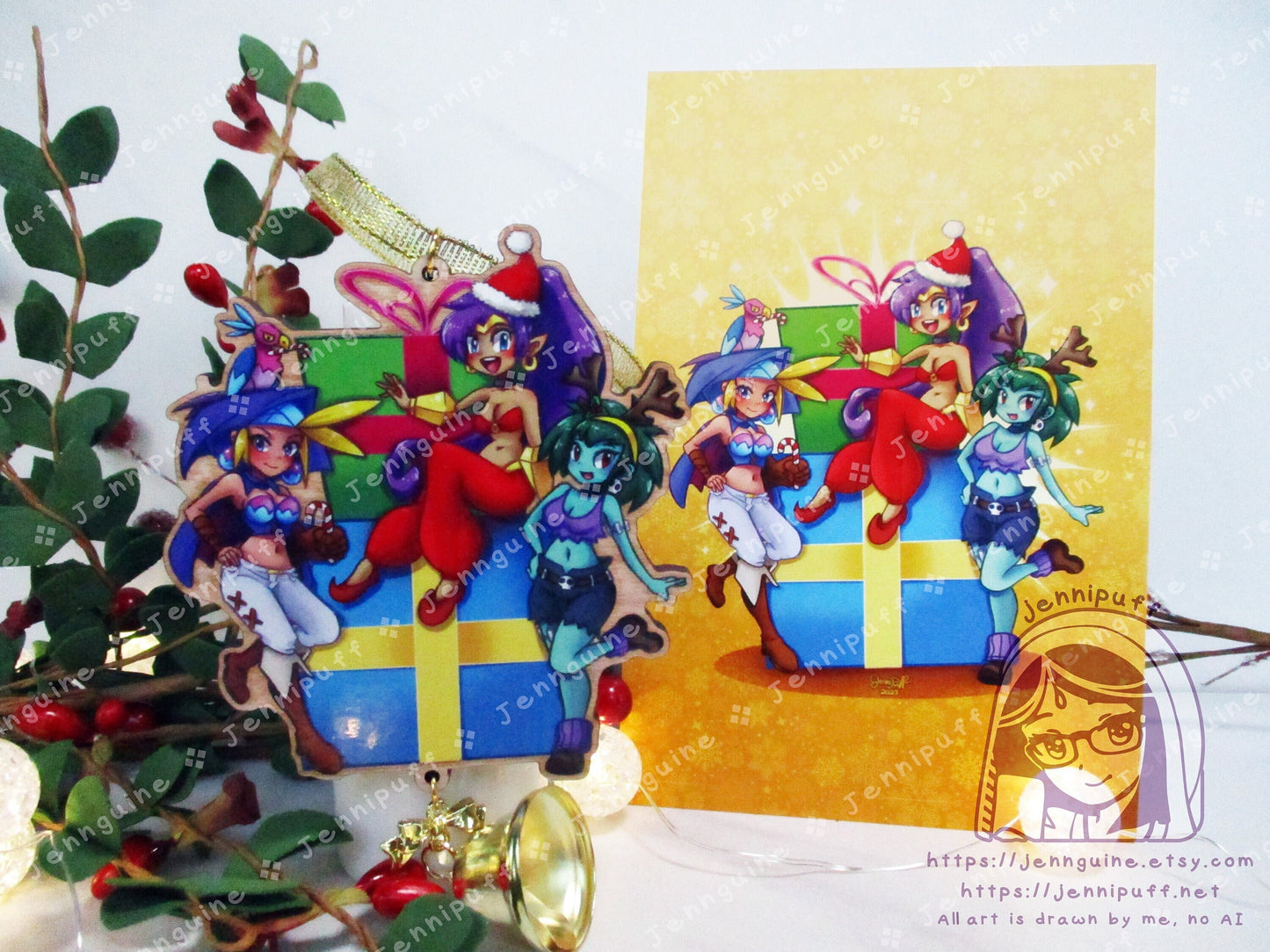 Shantae Wooden Christmas Ornament | Comes with 4x6in Print | Shantae, Sky, Rottytops Holiday Ornament Decoration Gift