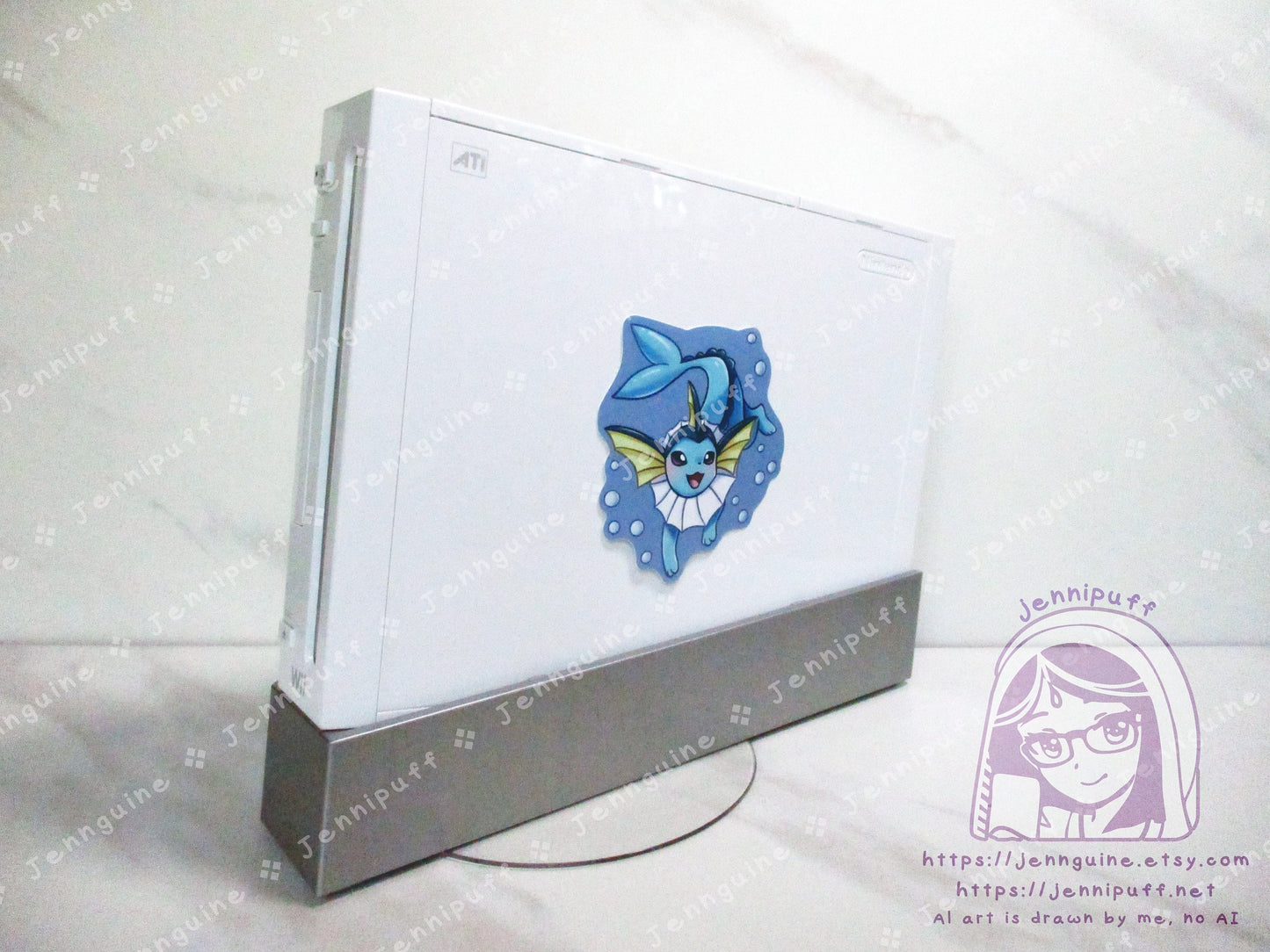 Vaporeon Blue 3in Die-Cut Vinyl Sticker PKMN Water Type Eeveelution Swimming Underwater Kawaii Cute Pokemone Pokeman Gift Present 3x3in