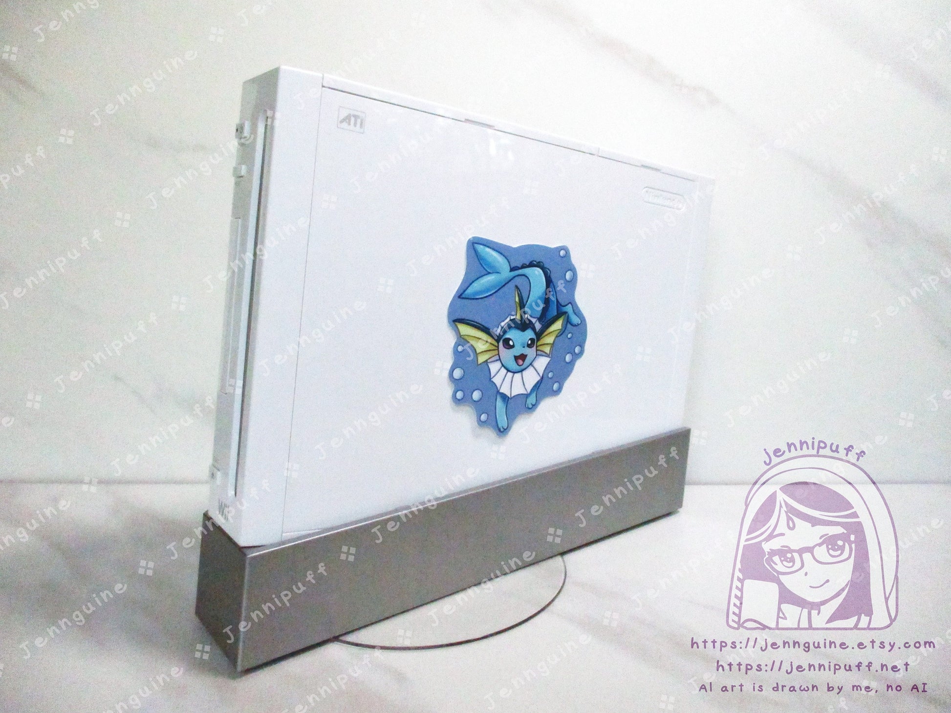 Vaporeon Blue 3in Die-Cut Vinyl Sticker PKMN Water Type Eeveelution Swimming Underwater Kawaii Cute Pokemone Pokeman Gift Present 3x3in