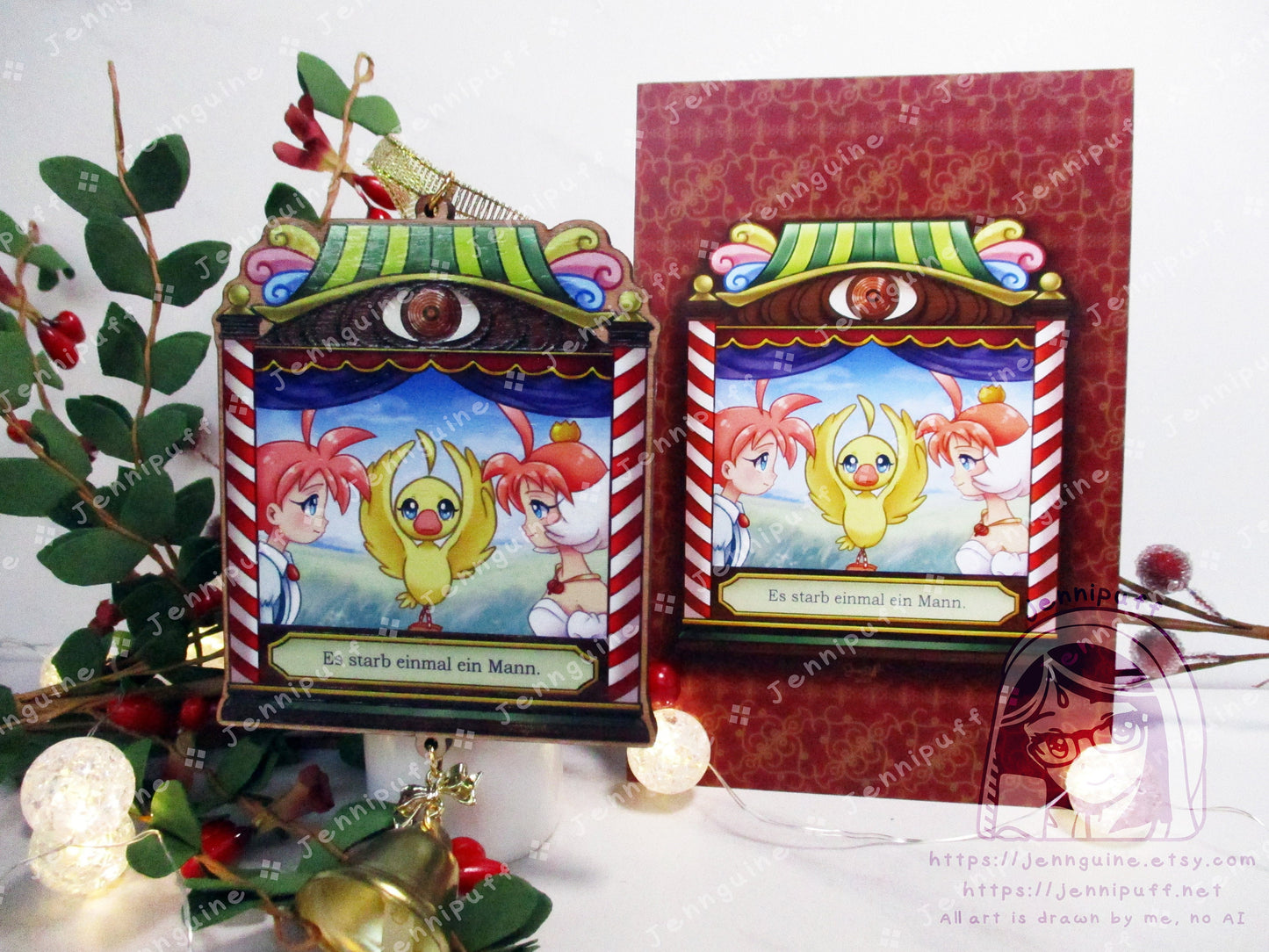 Príncess Tutu Wooden Christmas Ornament | Comes with 4x6in Print | Duck Ahiru Magical Girl Ballerina Ballet Holiday Kawaii Decor German