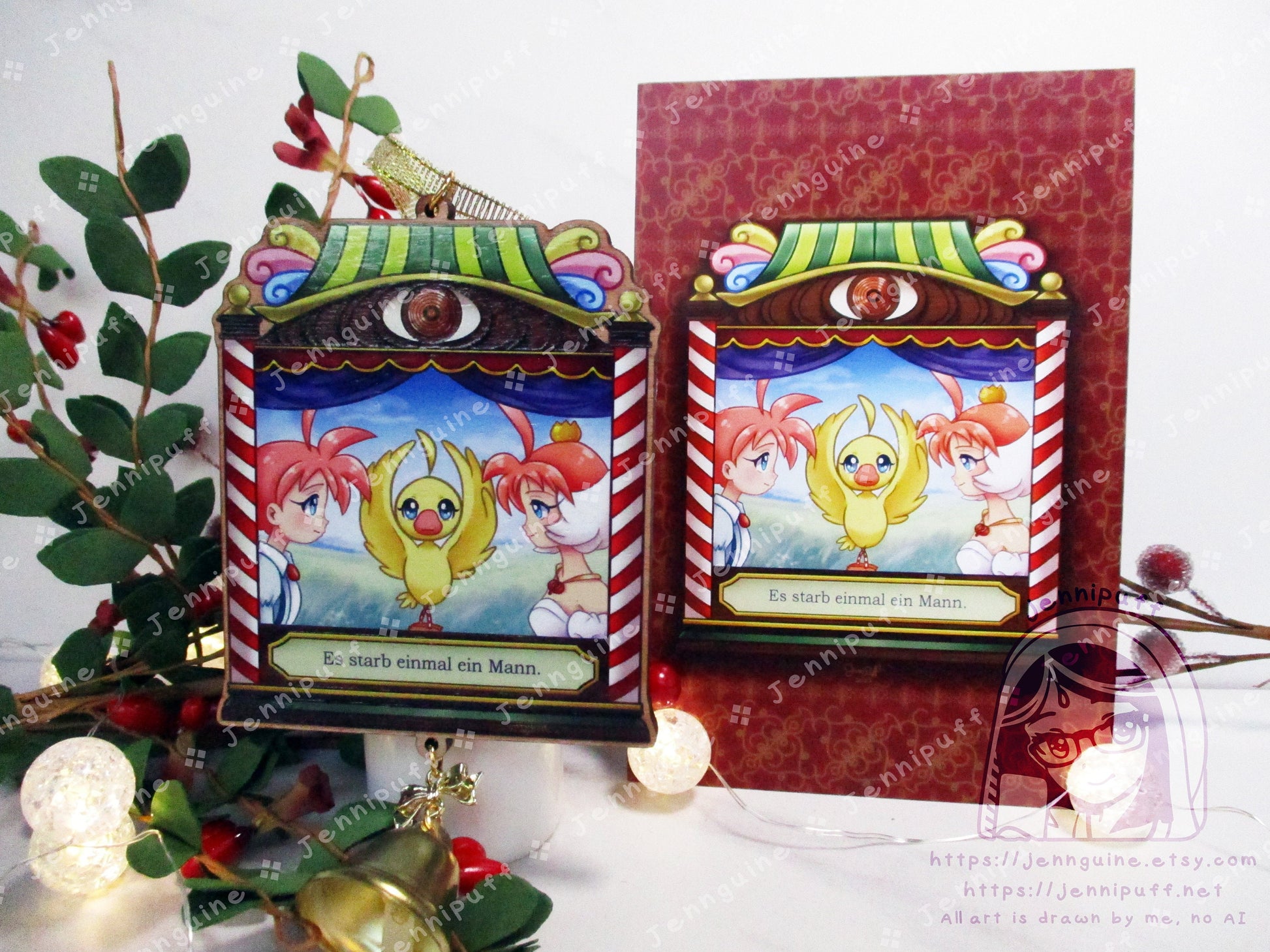 Príncess Tutu Wooden Christmas Ornament | Comes with 4x6in Print | Duck Ahiru Magical Girl Ballerina Ballet Holiday Kawaii Decor German