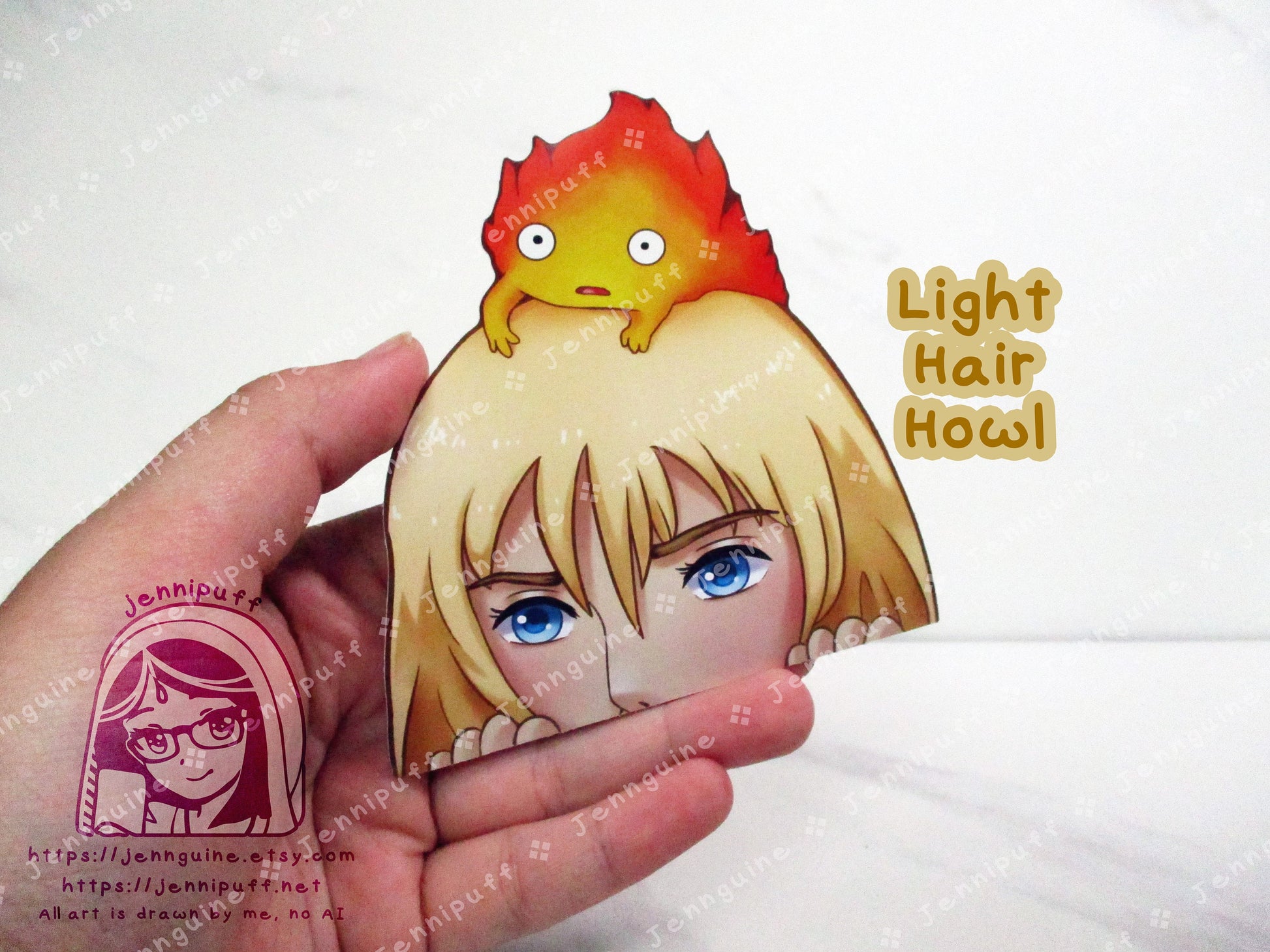 Hówl and Sophie Móving Castle Ghíblí 4in Peeker Peeking Sticker Die-Cut Decal Cute Kawaii Anime Gift Peek Calcífer Light Hair Dark Hair