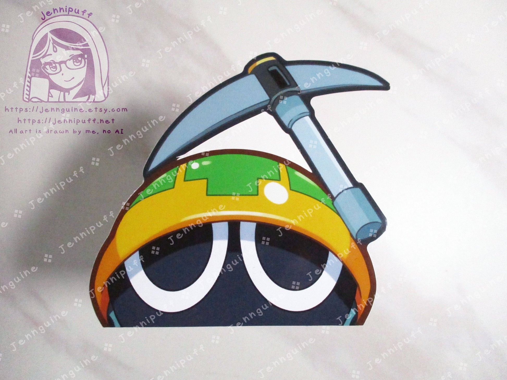 Mettaur Mega Man Battle Network Megaman MMBN Video Game 4in Peeker Peeking Sticker Die-Cut Decal Cute Kawaii Retro Anime Gift Peek