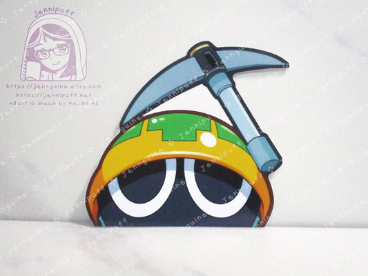 Mettaur Mega Man Battle Network Megaman MMBN Video Game 4in Peeker Peeking Sticker Die-Cut Decal Cute Kawaii Retro Anime Gift Peek
