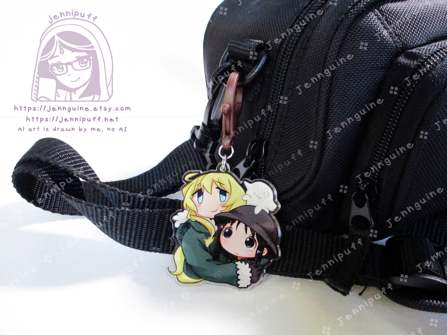 GirlsLastTour GLT Chito Yuuri Nuko Double Sided 2in Acrylic Keychain with Brown Plastic Finding Cute Kawaii Moe Anime Manga Post-Apocalyptic