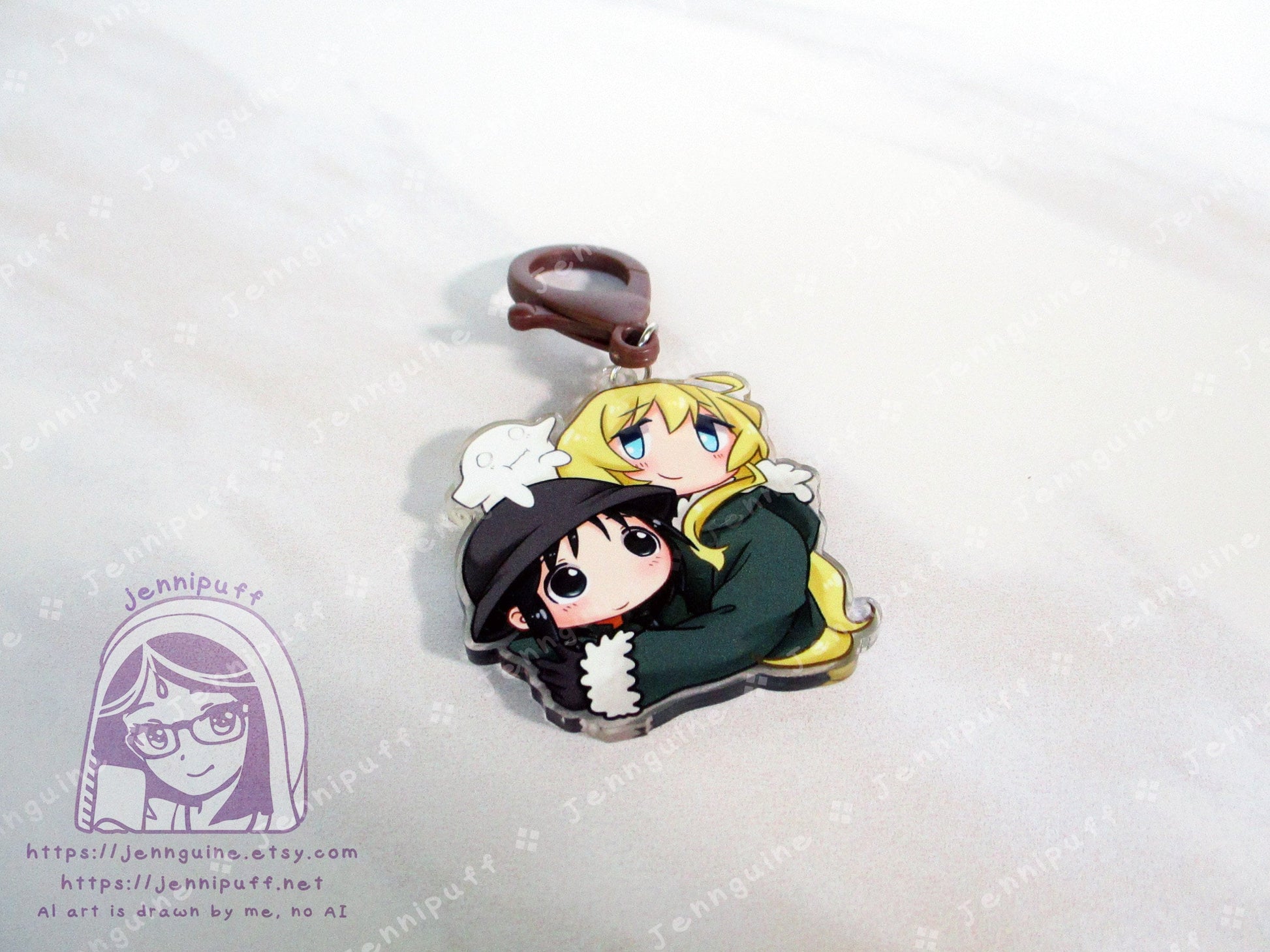 GirlsLastTour GLT Chito Yuuri Nuko Double Sided 2in Acrylic Keychain with Brown Plastic Finding Cute Kawaii Moe Anime Manga Post-Apocalyptic
