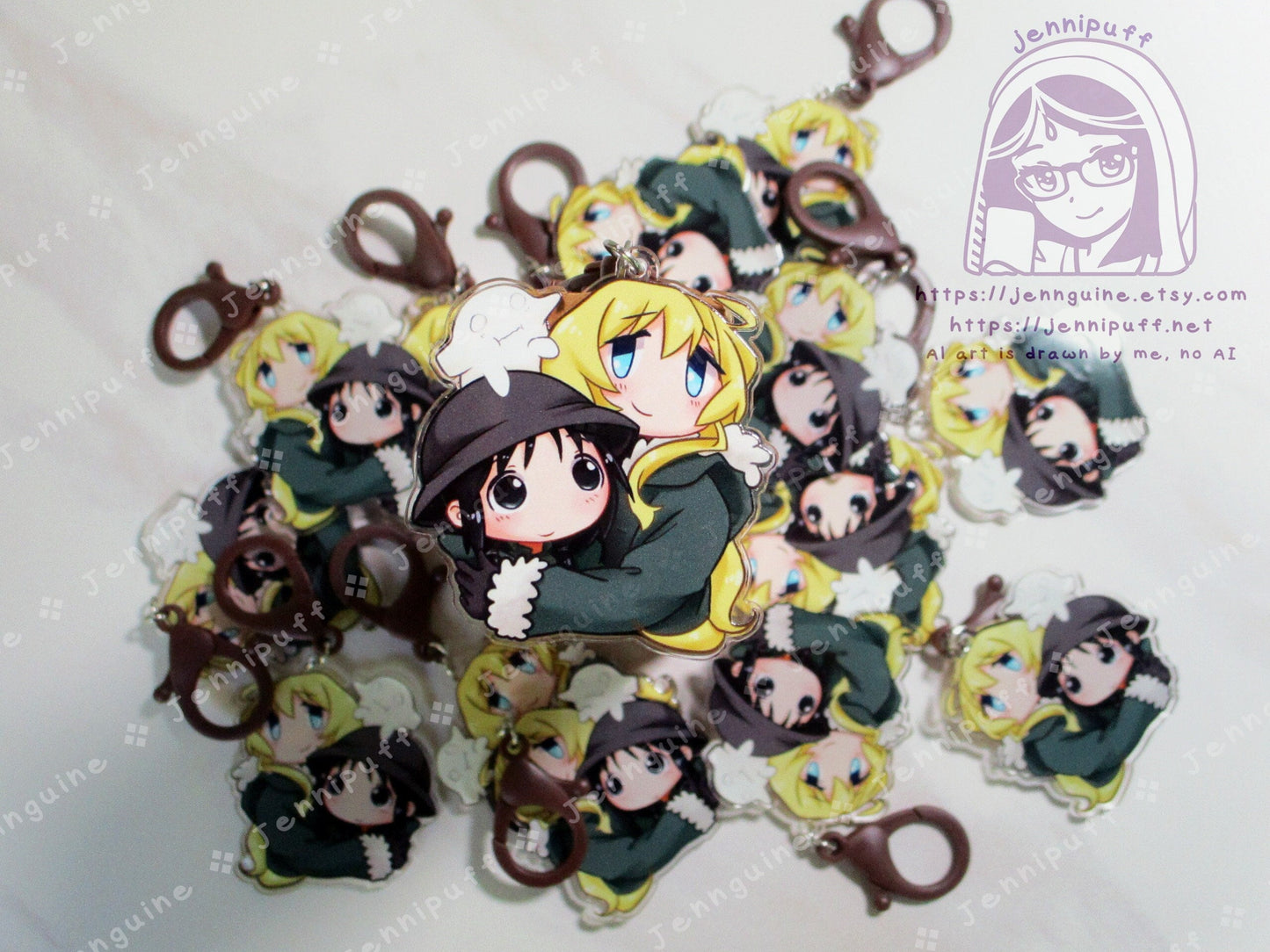 GirlsLastTour GLT Chito Yuuri Nuko Double Sided 2in Acrylic Keychain with Brown Plastic Finding Cute Kawaii Moe Anime Manga Post-Apocalyptic