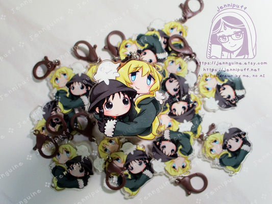 GirlsLastTour GLT Chito Yuuri Nuko Double Sided 2in Acrylic Keychain with Brown Plastic Finding Cute Kawaii Moe Anime Manga Post-Apocalyptic